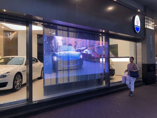 Pencahayaan Samping P3.91-7.8 Layar LED Transparan Dengan Kecerahan Tinggi Lihat Melalui Led Untuk Pintu Masuk Kaca